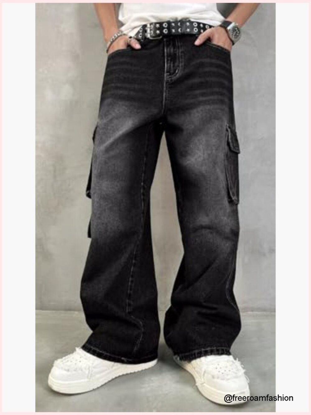 Baggy Cargo Jeans Y2K Skater Wide Leg Denim Pants Loose Fit Unisex - Picture 5 of 7